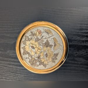 Vintage Japanese Chokin Art Trinket Box 24K Gold Peony Butterfly Cameron Japan